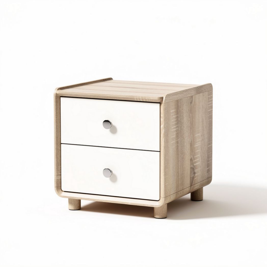 Wooden nightstand with two drawers in natural finish and white front 40 x 40 x 45cm