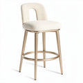 Bar stool with upholstered seat in cream fabric and gold metal frame 45 x 45 x 100cm