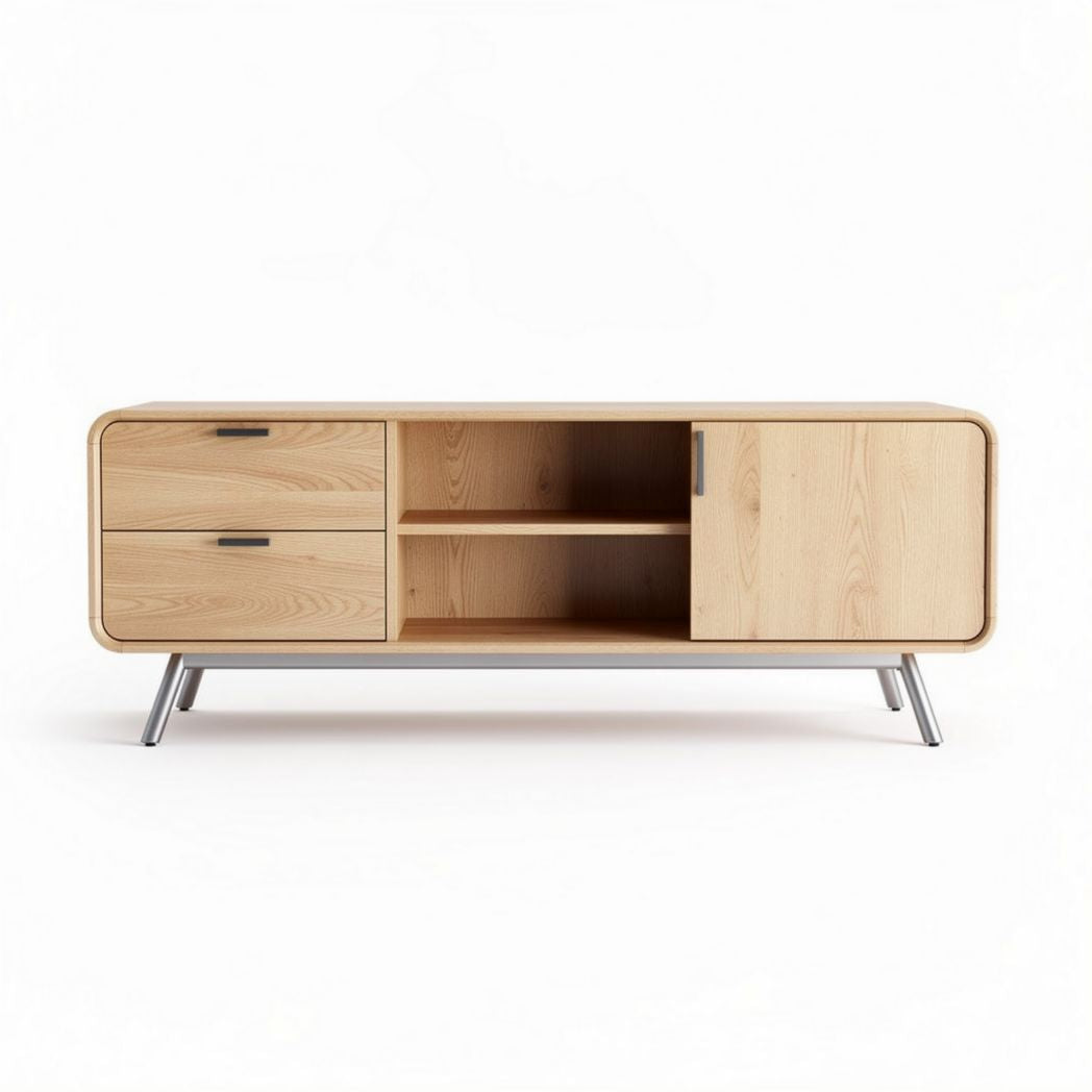 Wooden media console with two drawers and one cupboard 150 x 40 x 50cm