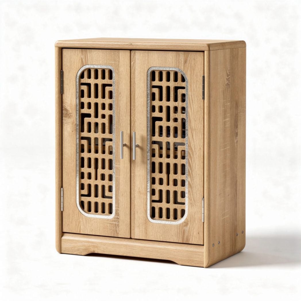 Wooden cabinet with lattice pattern doors for storage 80 x 40 x 90cm