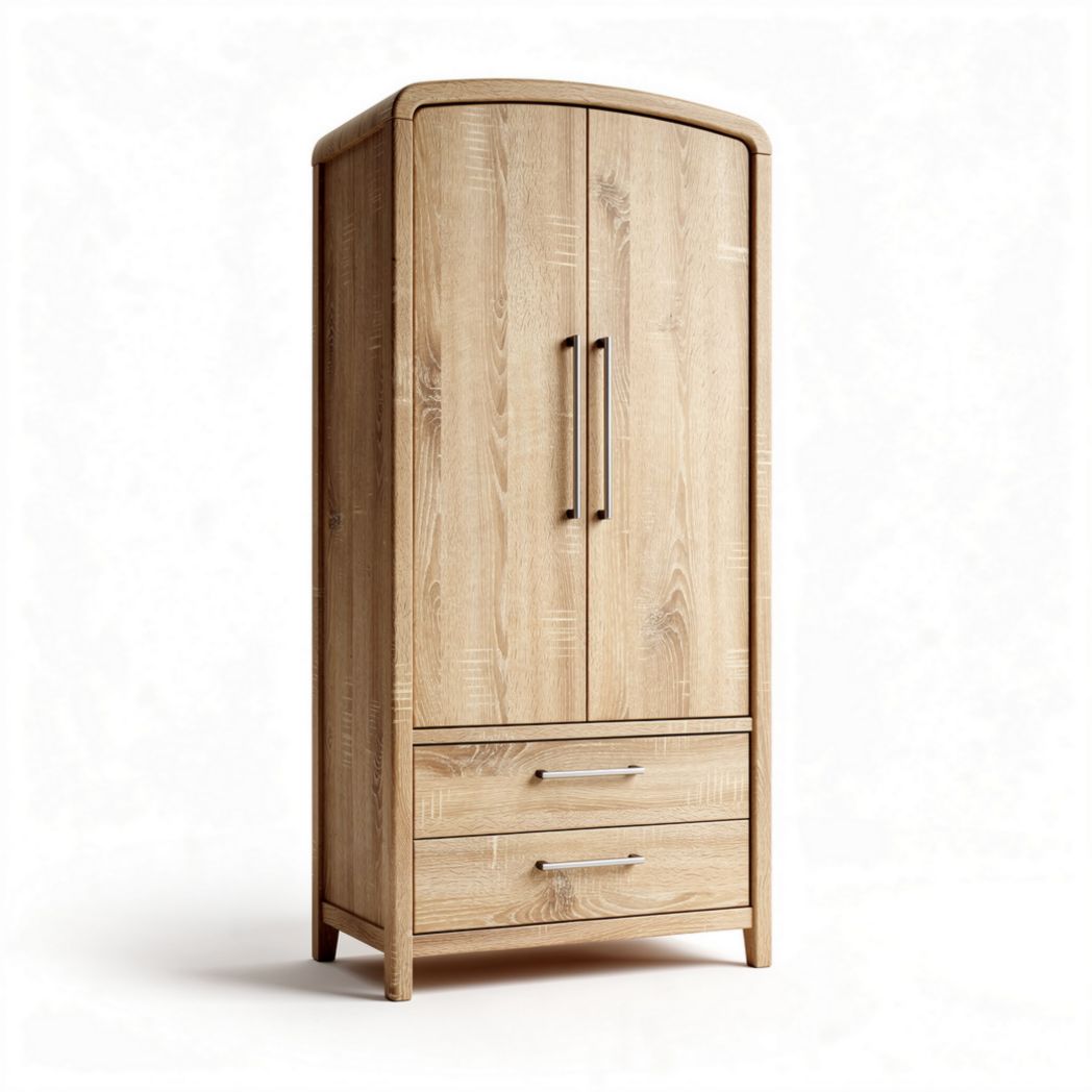 Wooden wardrobe for storage with two doors and two drawers 80 x 50 x 180cm