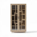 Glass door bookshelf cabinet with vintage design in natural wood finish 80 x 40 x 180cm