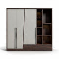 Wooden storage cabinet with sliding doors and open shelves 150 x 45 x 120cm