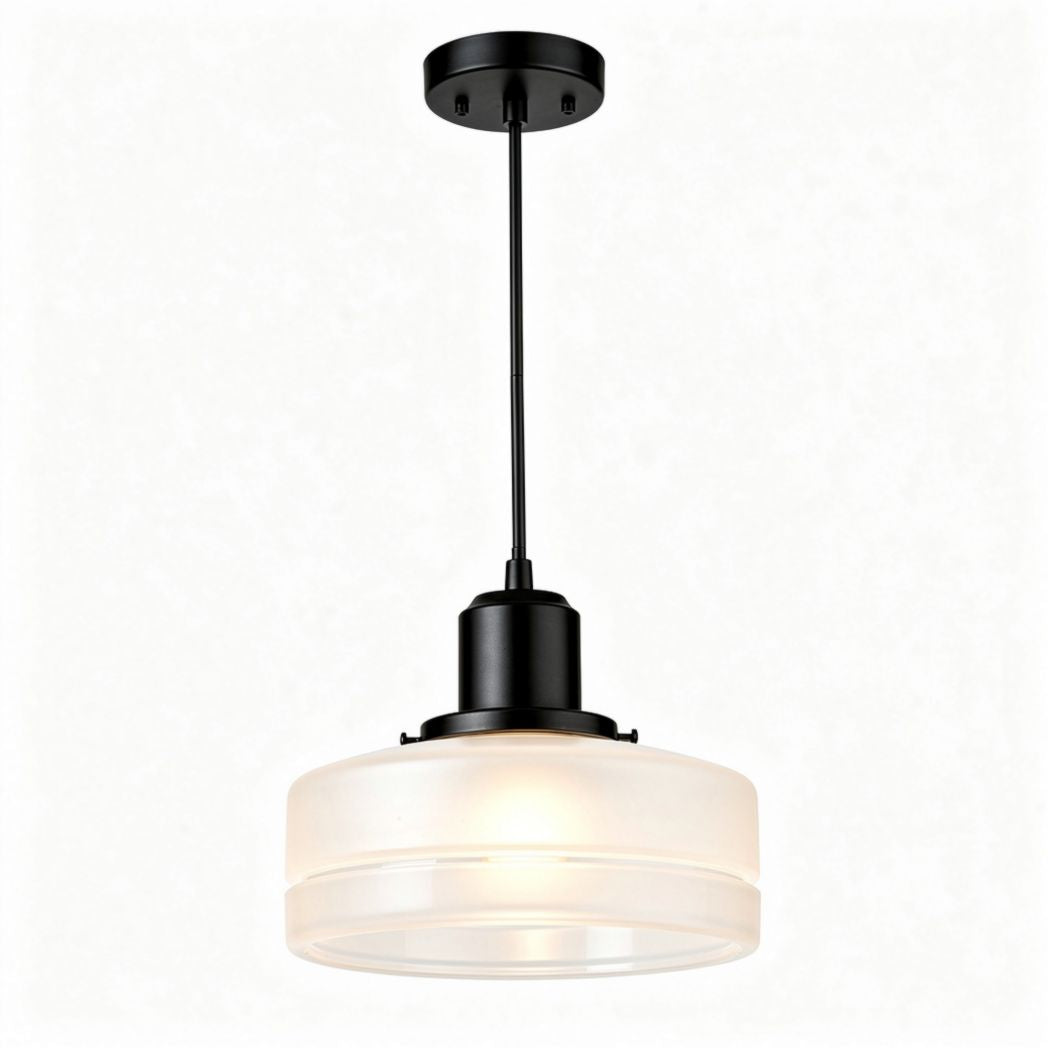 Black pendant light fixture with frosted glass shade 30 x 30 x 25cm