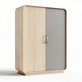 Bamboo storage cabinet with gray sliding doors 80 x 40 x 120cm