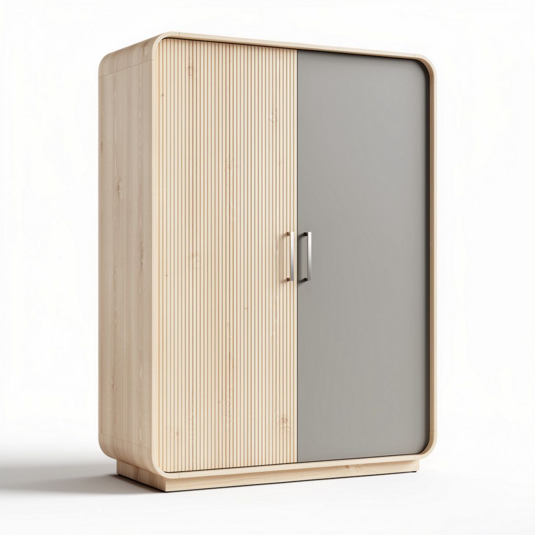 Bamboo storage cabinet with gray sliding doors 80 x 40 x 120cm
