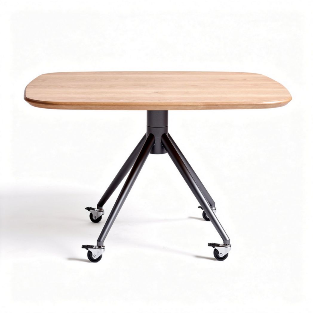 Wooden rectangular table with metal legs and wheels 120 x 80 x 75cm