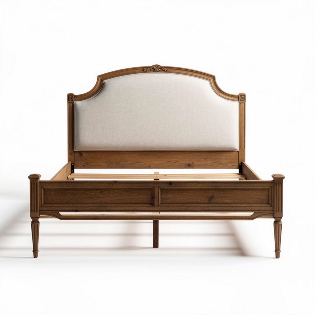 Wooden bed frame with upholstered headboard and two storage drawers 200 x 160 x 100cm