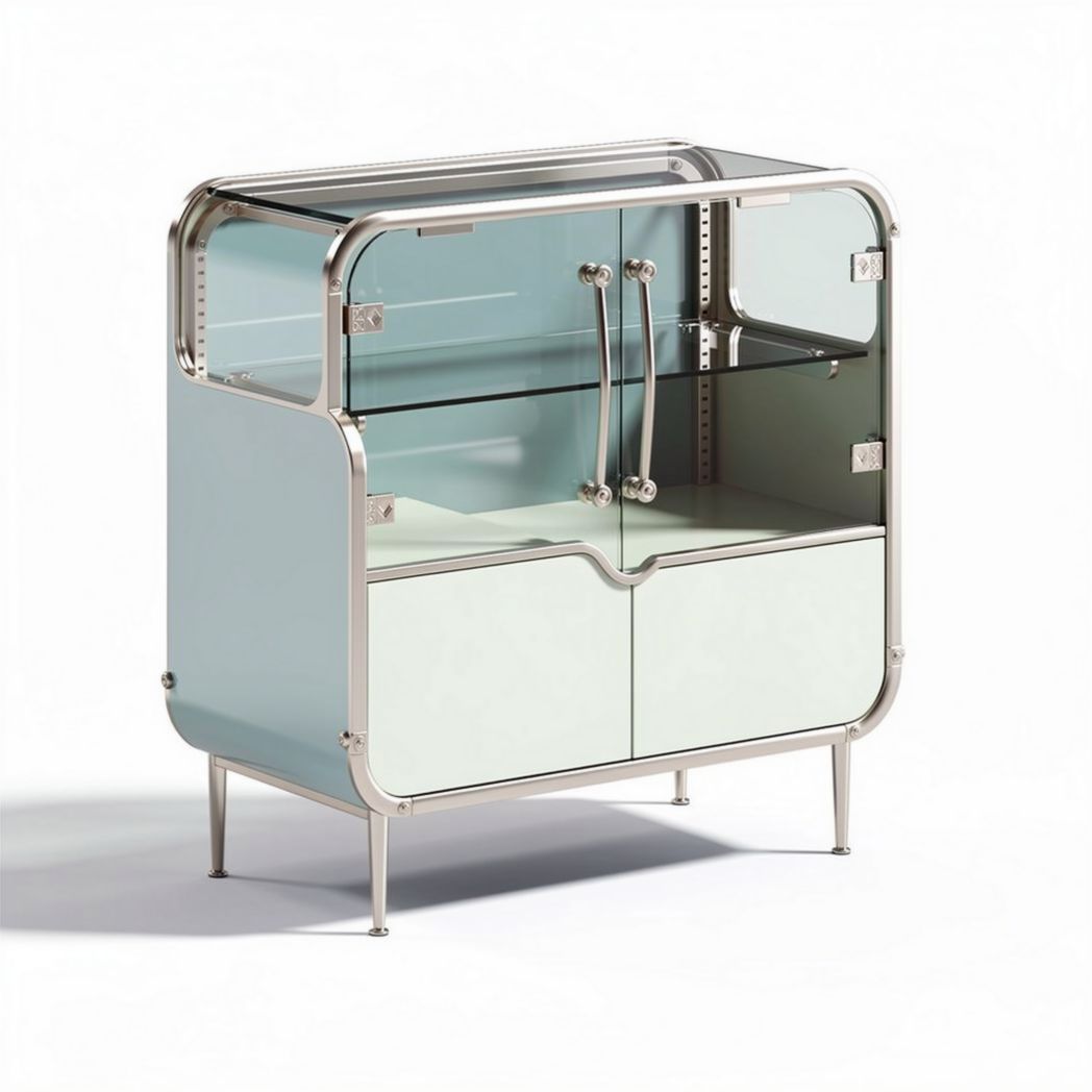 Glass and metal display cabinet 80 x 40 x 100cm for living room storage