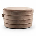 Round velvet ottoman in beige for living room seating and decor 70 x 70 x 30cm