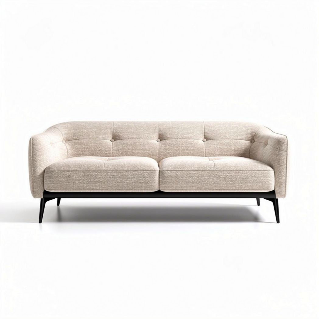 Fabric upholstered sofa with three seats and black metal legs 180 x 85 x 75cm