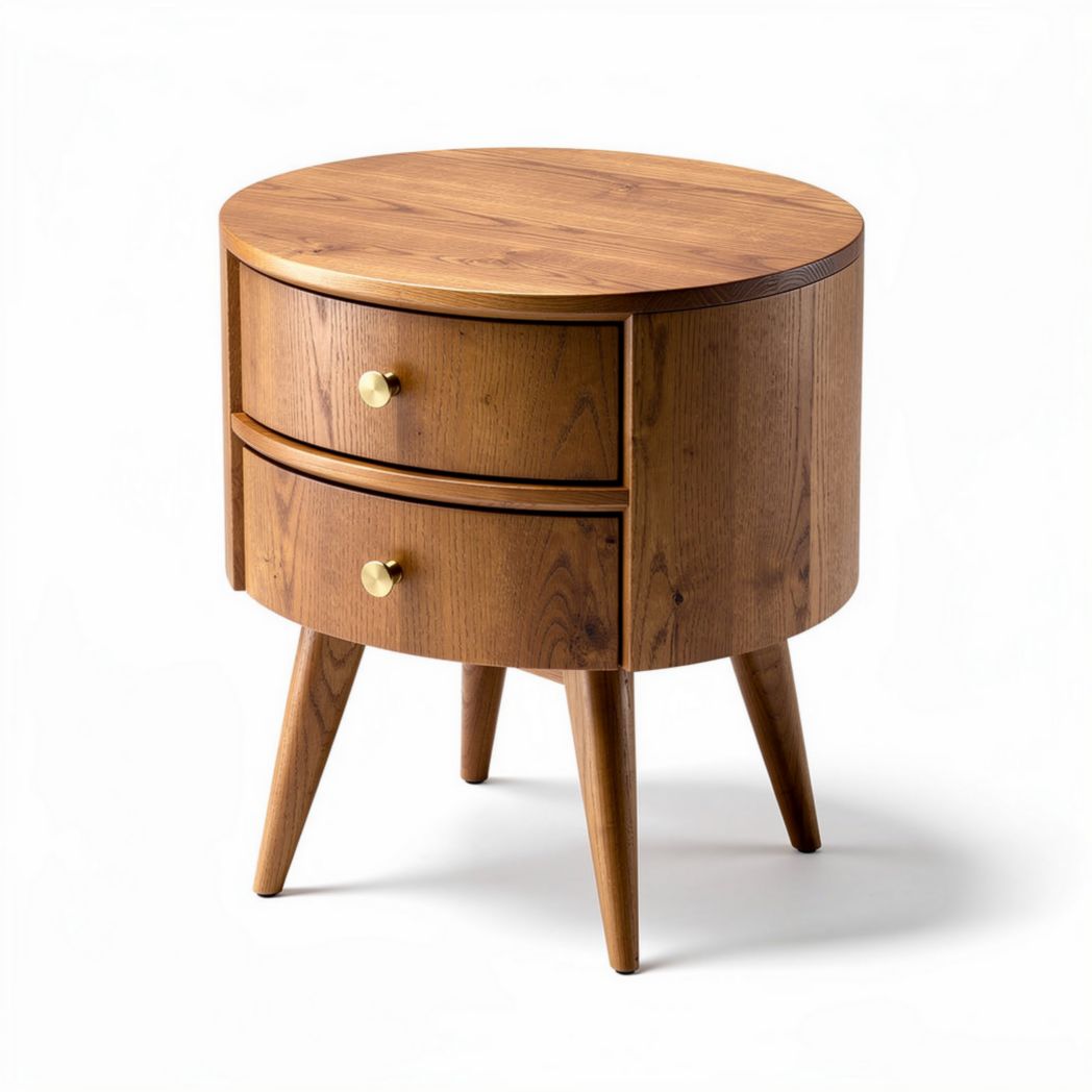 Wooden bedside table with two drawers and round design 50 x 50 x 60cm